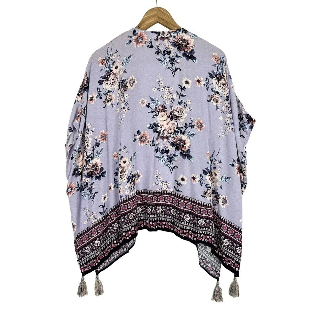 Knox Rose XS/S Cottagecore Boho Shawl Wrap Open Front Kimono Floral Tassels EUC - Picture 2 of 4